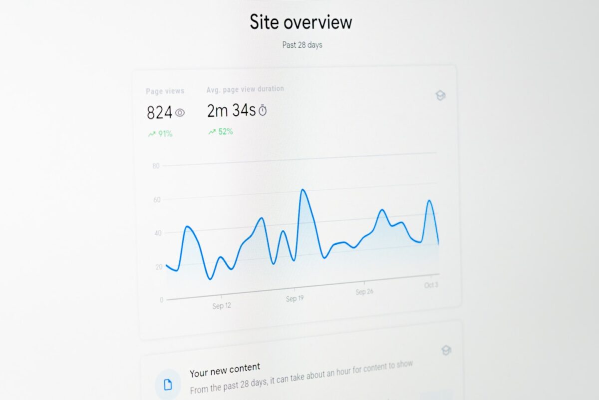 A clean website dashboard on a monitor showing a fundraising site layout and campaign overview.